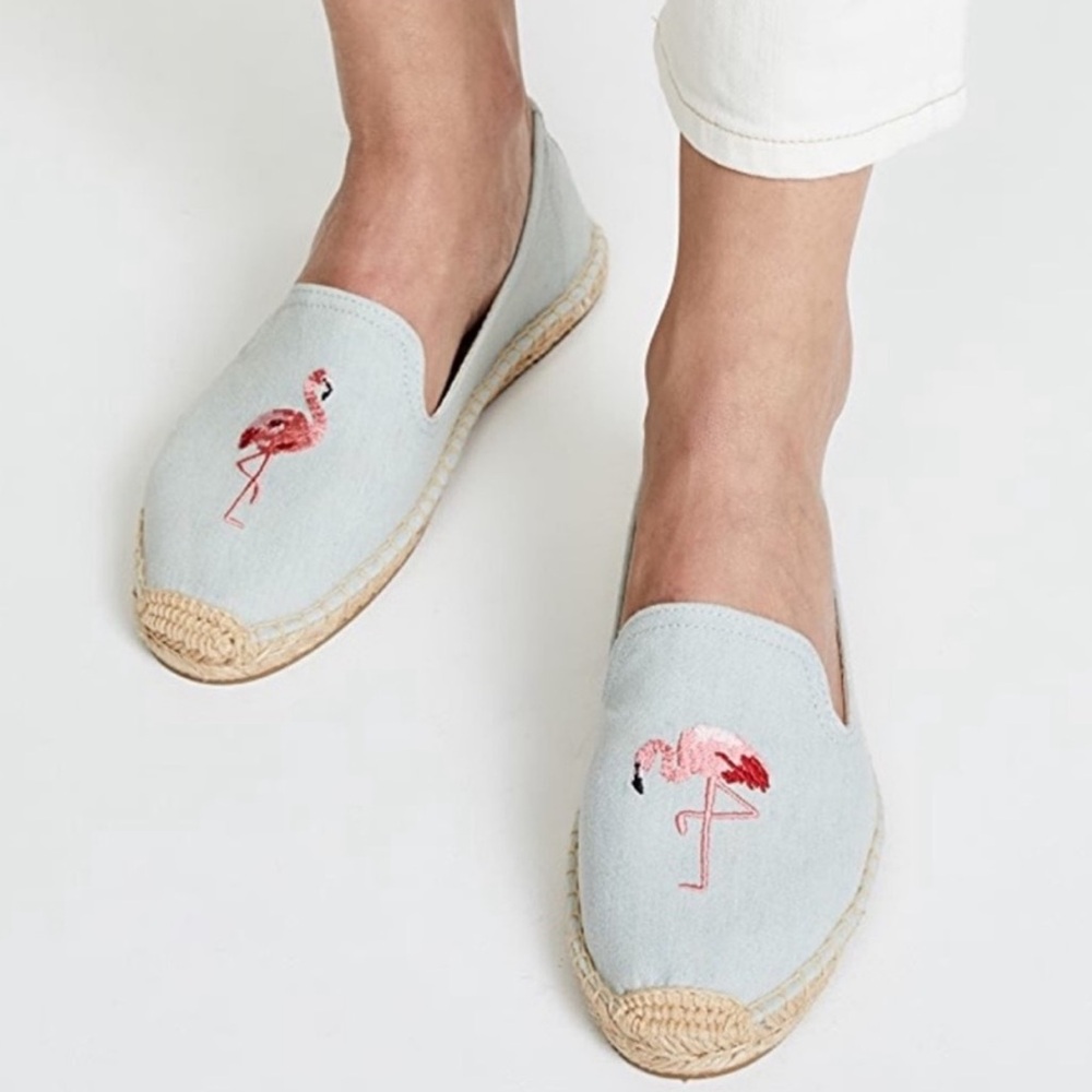 SOLUDOS Flamingo Chambray Espadrille Slip-Ons Size 8.5
